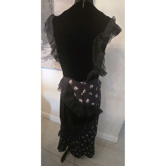 Rebecca‎ Taylor Midi Dress Black Ruffle Jacquard Velvet Floral SZ 10 Retail $730 - Picture 10 of 15